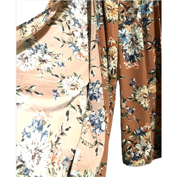 Floral SLIT Pants - Windsor - Brown Flower Pattern Palazzo Wide Leg Pants - L - Picture 3 of 6